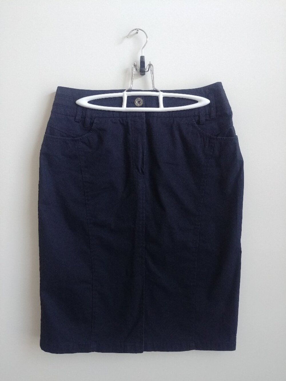 Apanage made in Romania navy dark blue cotton skirt front and back slits size 8